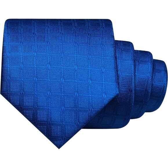 🆕Men Blue Plaid Checkered Necktie and Pocket with Tie Clip Lapel Pin Set Ties - Picture 3 of 4